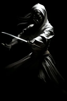 female ghost wielding a katana, Caravaggio style