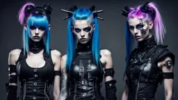 Cyber goth fashion, women and men in cyber goth clothes perfect realistic faces, full body, High detailed, sharp focus, looking at the camera, cinematic, masterpiece, high realistic, fashion photo