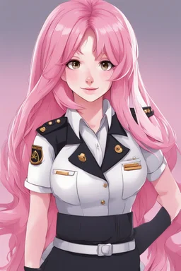 beautiful woman with long pink hair in a uniform