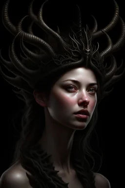 Araved woman wearing a crown of horns and thorns, portrait of a dark fantasy nymph, intricate wlop, dark fantasy portrait, Guviz-style artwork, dark fantasy style art, Phlegm sputum, phlegm |, detailed matte fantasy portrait, by Yang J, Inspired by WLOP, Guviz, Phlegm phlegm art, guillem h. pongiluppi