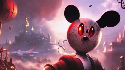 a spider mickey mouse hybrid, photorealism, movie screen capture, horror, sci-fi, retrofuturism,