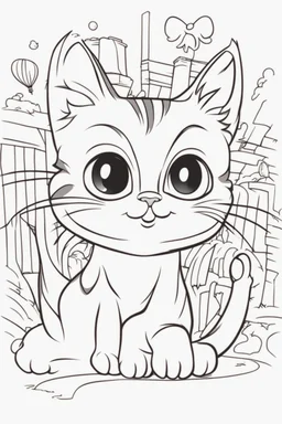 blank colouring book, simple picture for toddlers, cat with one tail, disney and pixar style