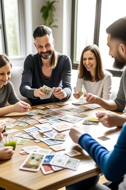 image d’une famille autour d’une table avec des cartes