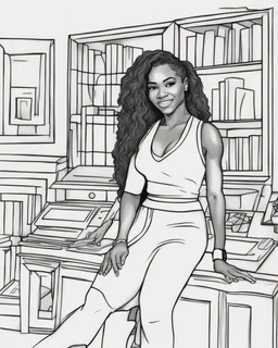 coloring page for teens, simple outlines art, clip art, outline drawing, bold outlines, clean and clear outlines, no tones color, no color, no detailed art, art full view, wide angle, white background, Serena Williams