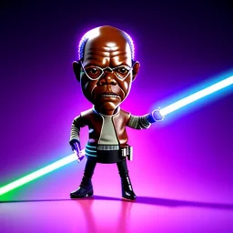 Bald Samuel jackson purple jedi bobblehead with a lightsaber and boots,