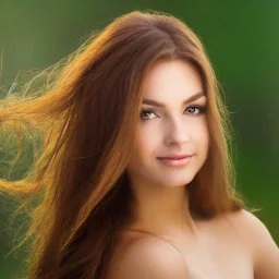 avatar of a beautiful Hungarian woman with clear features with a magical feel with light brown long hair with nature background