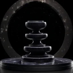podium for meditation in black marble stone. direct view , black , around, Smoke in the Galaxy
