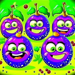 Cartoon illustration for children: juicy prunes