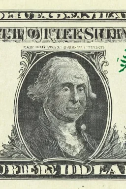 a head and shoulders portrait of a skeleton dressed in a three-piece suit as the president of the united states, based on us currency, united states one dollar bill, shades of green, line ink green drawing, real-life, colors match the united states one dollar bill, realistic, robotic,