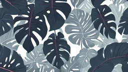 Generative AI illustration of neon Monstera deliciosa leaves growing in tropical forest for creative design elements