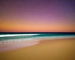 Night, stars, beach, calm, small waves, cool colors