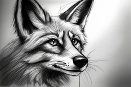 Rough outline sketch in rough charcoal, portrait of a fox