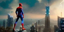 Spider-man, full body, high-rise, concept art, sharp focus, art by tom Bagshaw, Kelogsloops, and Greg Rutkowski, great pose, magnificent, majestic, highly intricate, Realistic photography, incredibly detailed, ultra-high resolution, 8k, complex 3d render, cinema 4d.