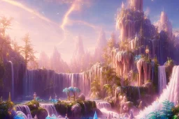  white and gold crystal cosmic ambiance，waterfall, full of details, smooth, bright sunshine，soft light atmosphere, light effect，vaporwave colorful, concept art, smooth, extremely sharp detail, finely tuned detail, ultra high definition, 8 k, unreal engine 5, ultra sharp focus