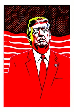 president donald trump in style of shepard fairy obama poster style red colour stencil with american flag