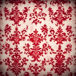 Hyper Realistic Grungy Red Damask Texture on Rustic White Wall with vignette effect