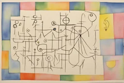 ink transfer in the style of Paul klee "the twittering machine"