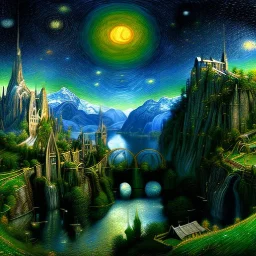 Epic Drawing of scenery of The LOTR estilo Van Gogh 4k