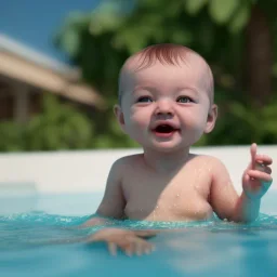 Cute Baby swimming in pool, full body detail, unreal 5, octane render,cinema4d, dynamic lighting, 8k, redshift render, highly, hyperrealism ultra detailed, hyper realistic.