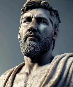 Ultra Realistic image, roman sculpture, marble deluxe material, Lionel Messi, gold celestial circle crown, miguel angel style, chisel style, emperador, waist up portrait, cinematic lighting, God light, god rays, 4k resolution, smooth details, ornate details, soft lighting, unreal engine 5, sky background.