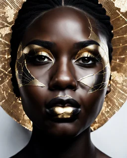 A beautiful black woman's face made with kintsugi seams