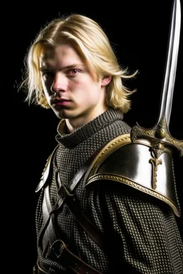 blond hair young adult royal guard swordsman with rapier