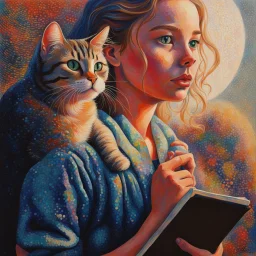 A girl and her cat inspirational styles - Pointillism, Realism and Fauvism