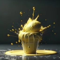 LIQUID SPLASH with yellow ice cream, cinematic, 4k,