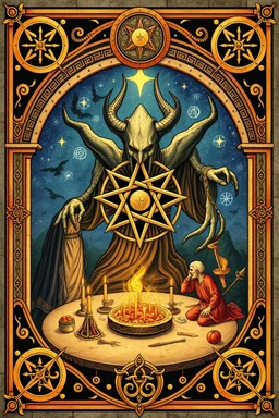 everlasting myrriad and a star golem feast framed with spiral keys and celtic symbols