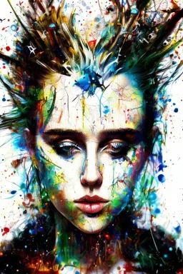 Danish singer MØ face, Abstract portrait by Yoji Shinkawa, Jackson Pollock