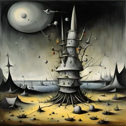 : ̗̀➛˚₊· ͟͟͞͞➳❥, by Yves Tanguy, Lucien Freud, surreal, emotionally disturbing, inanimate objects in a state of distress, dark vibrant colors