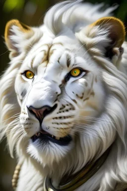 White Lion with serious face and scar in the eye