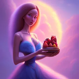 pixar style,realistic painting of a beautiful girl and a jar jam marmelade,volumetric blue clouds,pink sky environment and flying strawberries in background, volumetric lighting,dramatic lighting, detailed digital painting, extreme dense and fine fur, anime, ornate, colour-washed colors, elegant, small minutiae, tiny features, particulars, centered, smooth, sharp focus, renderman gofur render, 8k, uhd, detailed eyes, realistic shaded volumetric lighting,caustics,backligh