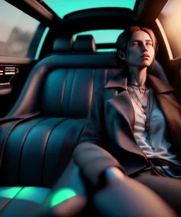 Ultra realistic back seat of limousine image, wide angle view, homeless woman, many color balls, grunge clothing, long hair, smoke, feather long coat, soft color, highly detailed, unreal engine 5, ray tracing, RTX, lumen lighting, ultra detail, volumetric lighting, 3d, finely drawn, high definition, high resolution.