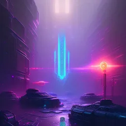 cybercity, concept art, by greg rutkowski, by anton fadeev, by rhads, 4 k, cyber punk style, glowing blue veins and purple glowing wires abandoned warehouse in a biomechanical apocalyptic planet ents, creepy, dark background, neon lighting