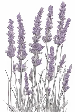 outline art of Lavender no colour , White background. sketch style, clean line art, white background, no shadow and clear, no people, no colour