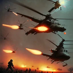 vietnam war. war report. one helicopter. bokeh. lens flare. warm lights. high detailed. beksinski