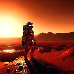 Astronaut on Mars During sunset, absolute realism