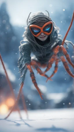 ninja spider god gremlin alien pimp caught frozen in net in ski jump arena, bokeh like f/0.8, tilt-shift lens 8k, high detail, smooth render, down-light, unreal engine, prize winning