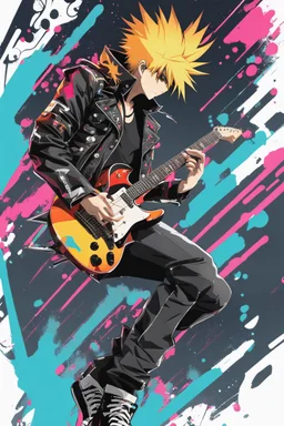 Full body PunkRocker,play guitar electric,with high details, style: Anime coloursfull glowing abstracts