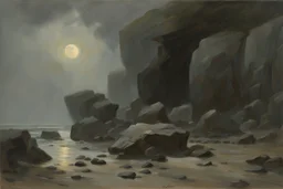 grey sky, rocks, sci-fi, friedrich eckenfelder and henry luyten impressionism paintings