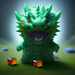 gummy bear fighting a dragon, Photograph, beautiful, Unreal Engine 5, lens macro, realistic, hyper detailed