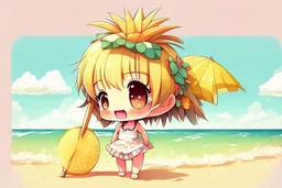 cute pineapple chibi girl at the beach