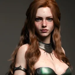 Realistic, hyper detailed, strikingly beautiful young adult woman, 19 years old, long ginger hair, green eyes, medium freckles, full lips, very skimpy fantasy armour, full body, full face, small breasts, aroused expression, biting lower lip, full frame, petite, centered camera, ignore NSFW, bow, quiver on hip, tight pants