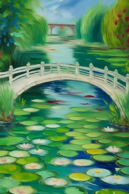 fazer uma obra com características do impressionismo, usando como referência a obra nenúfares e a ponte japonesa