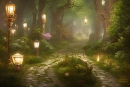  stone path lanterns forest