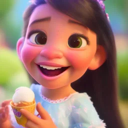 cute, adorable, smiling girl eating ice cream, candies flying all around her, Pixar, disney, cinema lighting, gaming, 8k, magic, love --q 1 --v 4