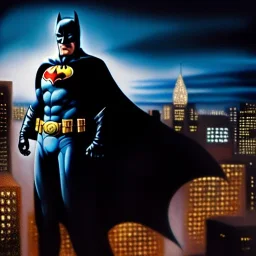 Ultra detailed fullbody Portrait in oil on canvas of Batman ,rooftop, intense stare,extremely detailed digital painting, extremely detailed face,crystal clear Big eyes, mystical colors ,perfectly centered image, perfect composition, rim light, beautiful lighting,masterpiece,8k, stunning scene, raytracing, anatomically correct, in the style of robert e howard and Ken Kelley and Ohrai Noriyoshi and Simon Bisley and tomzj1