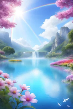 fantastic,Beautiful garden, flowers,rainbows, bel arc en ciel