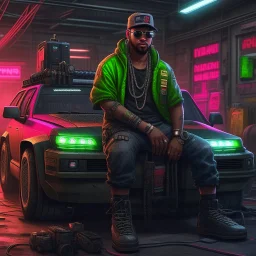 Cyberpunk hip-hop car engineer